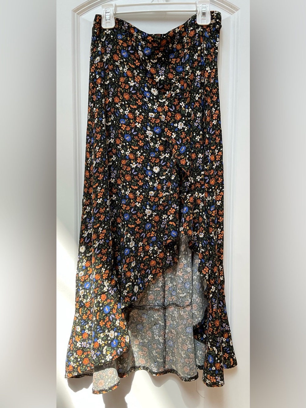 Olivia Grey High-Low Floral Midi Skirt